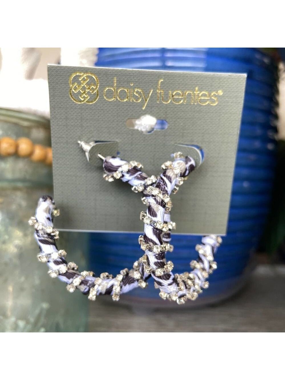 Black White Gold Crystal Wrap Hoops Daisy Fuentes Fashion Earrings $16ea/3for$25